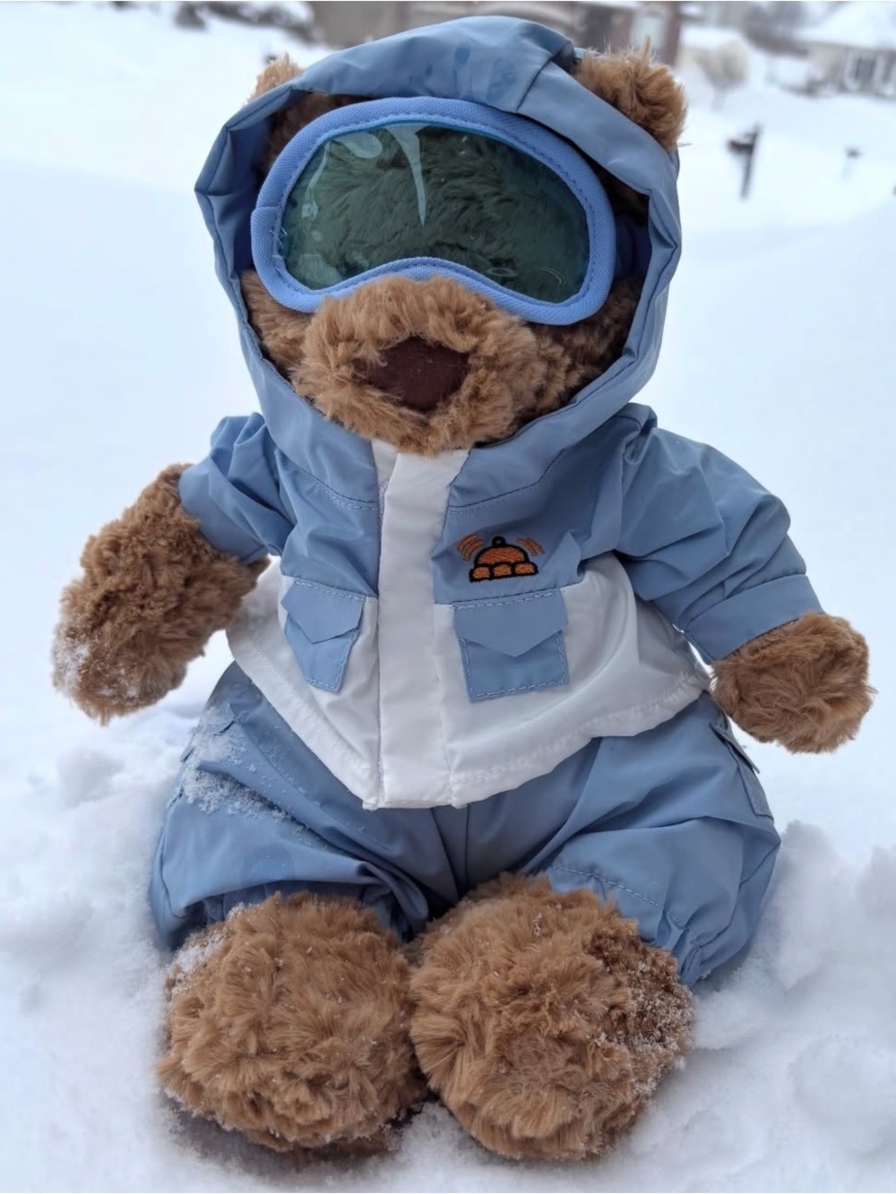 Jellycat Brown Bear in Light Blue and White Snowsuit